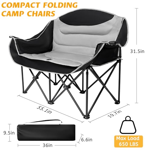 UBALANCE Heavy Duty Folding Camping Chair for Adults - 650LBS Portable Loveseat, Perfect for Garden, Lawn, Picnic, Beach