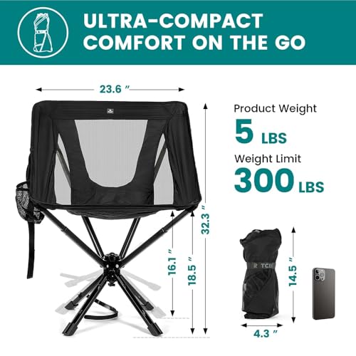 SwivelCore 180 Swivel & Auto-Return Portable Camping Chair for Adults - Small Compact Lightweight Folding Chairs, Outdoo